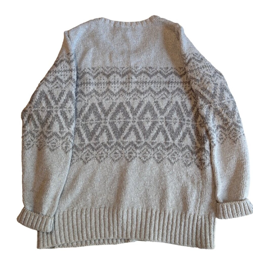 L.L. Bean Fair Isle Sweater Womens M Petite Gray Cotton Nordic Crewneck - Picture 4 of 9